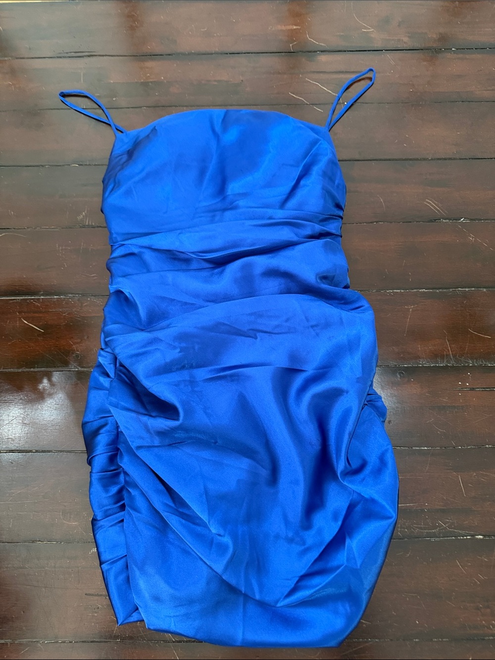 Royal Blue Satin Spaghetti Strap Mini Dress